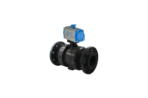 U-PVC Tek Etkili Pneumatic Actuated Ball Valve Double Union Flanş Bağlantılı High Resilience